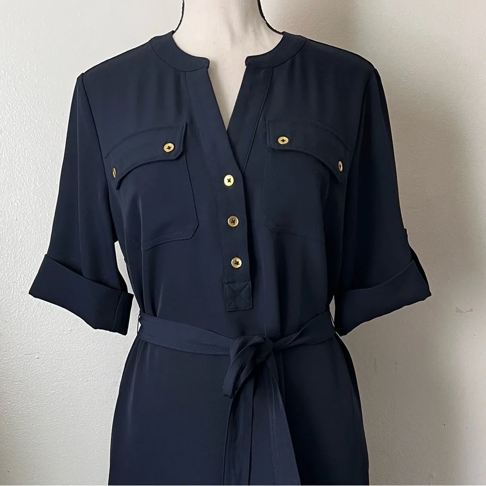 Pop-Over Button Up Shirt Dress With Tie Belt Size 6 - Picture 2 of 6